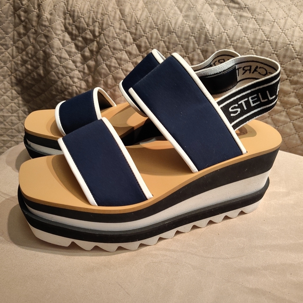 Stella McCartney Blue and White Platform Sandals